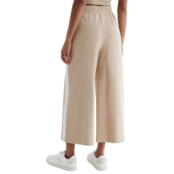 Express High Waisted Wide Leg Knit Cropped Pants Womens XL Beige Side Stripe - Picture 3 of 6